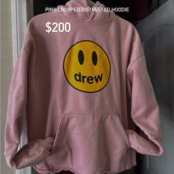 DREWHOUSE Pink cropped distressed hoodie! - Picture 1 of 1